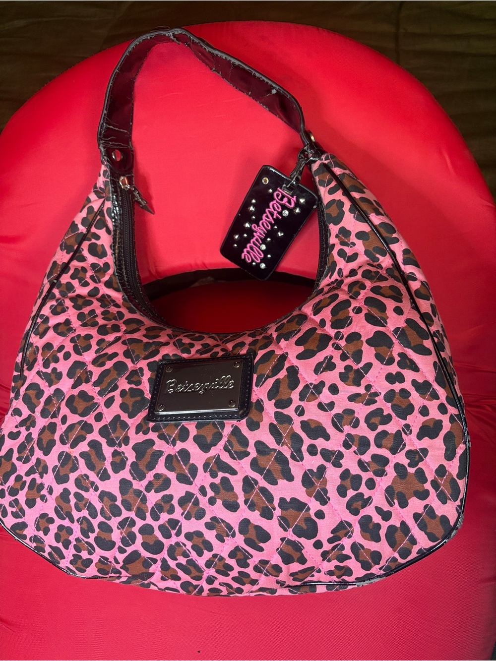 Betsey Johnson Betseyville Pink Leopard Hobo. Callout